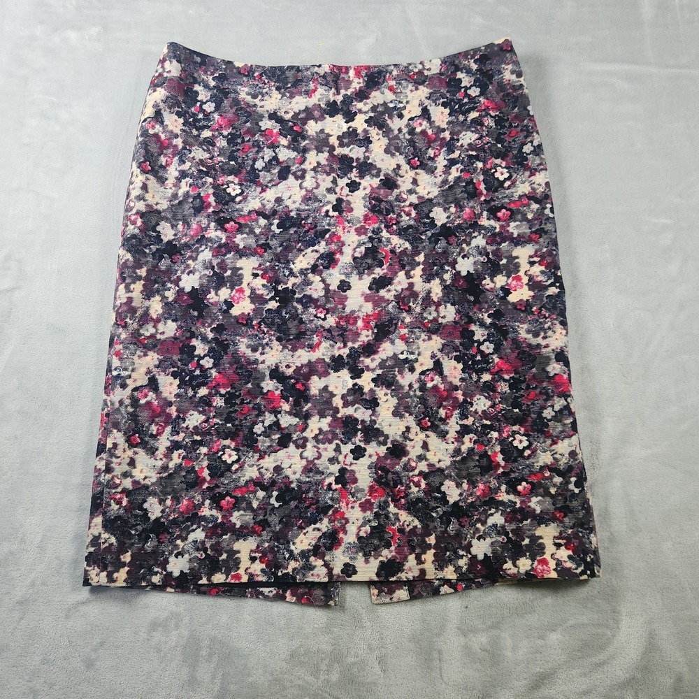 Talbots Pink Black Watercolor Floral Print Pencil Skirt Women's Size 10 Career